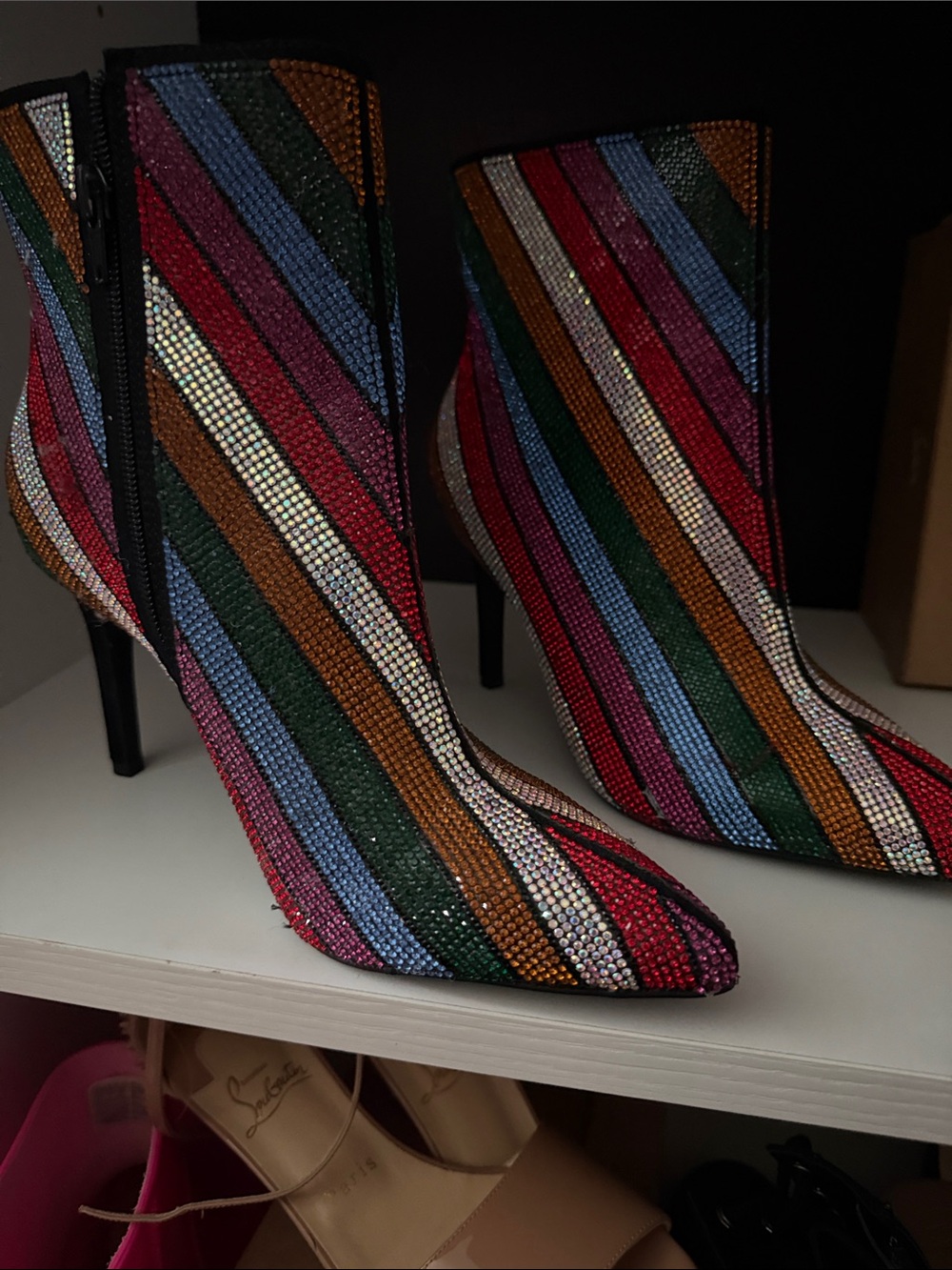 INC International Concepts Multicolor Striped Rhinestone Ankle Boots